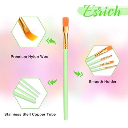ESRICH Paint Brushes Set,20 Packs 200 Pcs Acrylic Paint Brush Set,Acrylic Oil Watercolor, Face Nail Art, Miniature Detailing,Rock Painting,Painting Artist Professional Kits(Green) - color: Green, size: 200