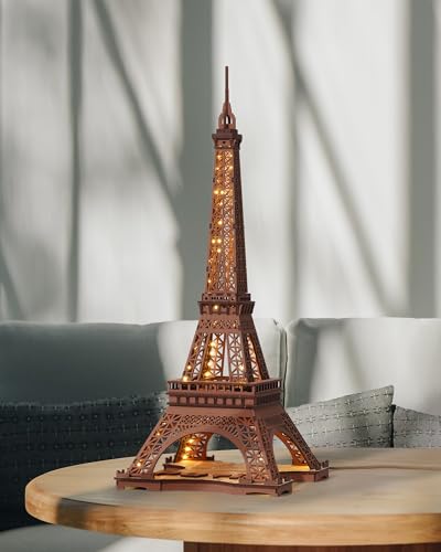 Rowood Eiffel Tower,3D Puzzle Model Kits for Adults,DIY 3D Wooden Puzzles for Adults,Builing Set with LED,Home Decoration Festival Gift Idea