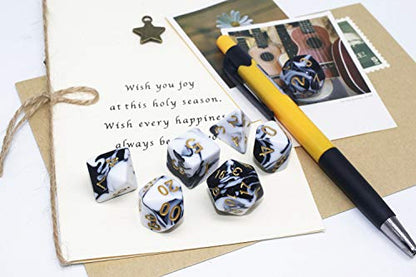 DND Dice Set Black & White Marble RPG Polyhedral Dice Fit Dungeons and Dragons(D&D) Pathfinder MTG Tabletop Role Playing Game 7-Die Dice Set - color: Black&white