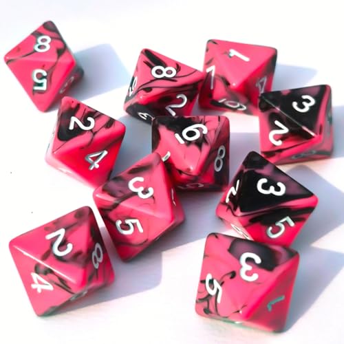 10 PCS D8 8 Sided Dice Set, Polyhedral Number Game Dice for DND RPG MTG Board Game Party Tabletop Accessories (Black+Red) - color: Black+red