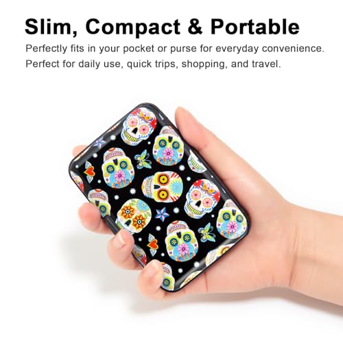 Credit Card Holder, Metal Card Wallet RFID Blocking Mini Slim Aluminum Business Hard Card Case for Women Men (Butterfly Sugar Skulls) - color: Butterfly Sugar Skulls