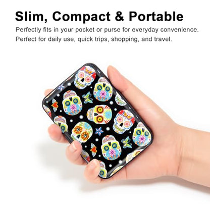 Credit Card Holder, Metal Card Wallet RFID Blocking Mini Slim Aluminum Business Hard Card Case for Women Men (Butterfly Sugar Skulls) - color: Butterfly Sugar Skulls