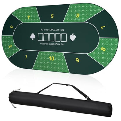 Oval Poker Table Top 70 x35 inch Texas Poker Mat for Home Game Nights | Casino Home Card Game Night UP to 10 Player Smooth Surface Non Slip Poker Table Mat Carry Case (Oval-Green) - color: Oval-green