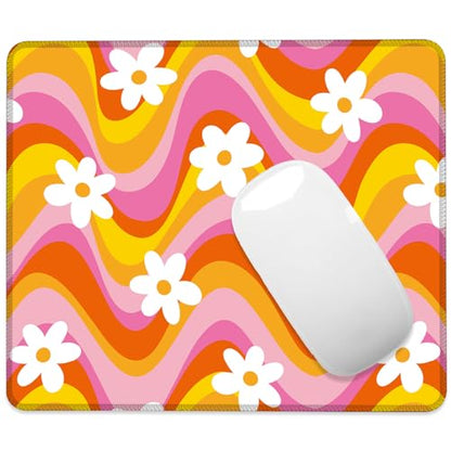 Retro Floral Groovy Daisy Mouse Pad Square MousePads Non-Slip Rubber Base Mouse Mat Desk Pad with Stitched Edge for Desk Computers Laptop Office, 9.5x8 Inches - color: Retro Floral Groovy Daisy
