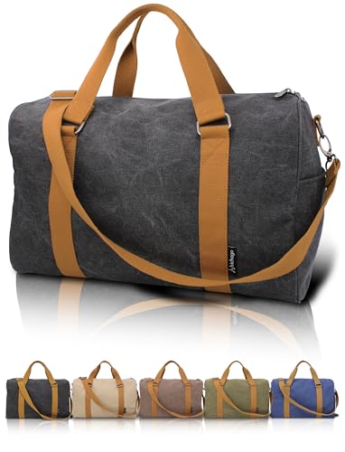 Travel Duffel Bag - 40L Weekender Carry-On, CanBoss (Black) | Spacious 40L canvas weekender duffle for women & men - gym, travel and carry-on bag with trolley sleeve and 6 pockets - color: Black