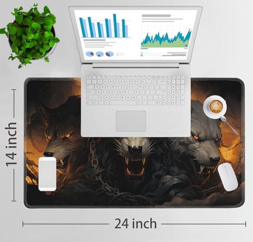 JVGFYNKL MTG Playmat + Drawstring Travel Pouch + 6 Dice Counter, for Tabletop Trading Card Game Playmats or Large Mouse Pad, Anti-Slip Rubber 24 x 14 in, Ferocious Wolf TCG Playmat - color: JV-Playmat-1-F-174