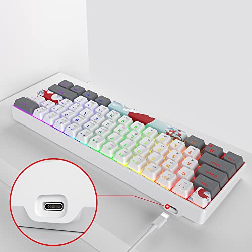 60% Mechanical Keyboard 61-Key Wired Gaming Keyboard with Red Switch RGB Lighting Effect PBT Keycaps Ultra-Compact Mini Keyboard Suitable for Win/Mac(61 White) - color: 61 white/Red Swicth