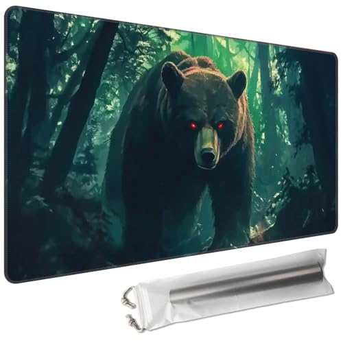 MTG Playmat 24 x 14in Includes Storage Bag,TCG Playmat with Soft Surface Premium Non-Slip Rubber Backing Stitched Edges Durable Gaming Mat,Bear in the Forest - color: Bear in the Forest, size: 24"×14"Regular