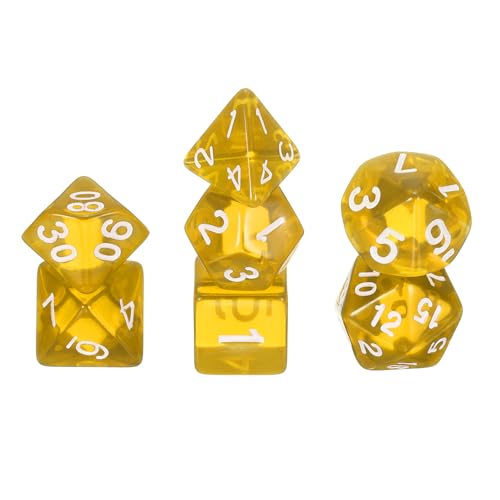 uxcell Polyhedral Dice Set, 7 Pcs Acrylic Dice for Role Playing Table Games Tabletop Gaming Accessories, Transparent Yellow - color: Transparent Yellow