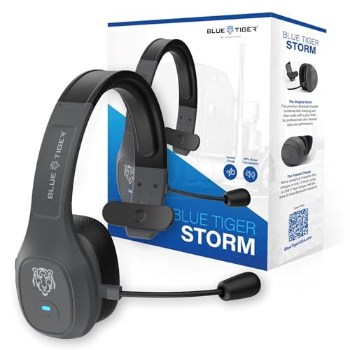 Blue Tiger Storm Gray - Premium Trucker Bluetooth Headset - Wireless Noise Canceling Mono Headset with Mic - High-Fidelity Sound, 30-Hour Talk Time, USB-C Charging - for Truck Drivers, Bluetooth 5.0 - color: Gray, style: Storm
