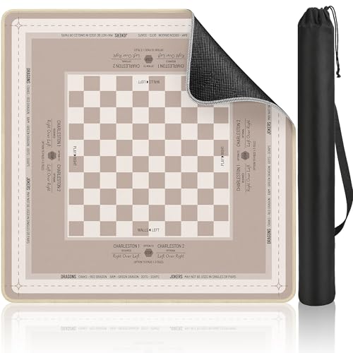 Mahjong Mat Table with Rules Mah Jong Mat Neoprene Travel Chinoiserie Floral Majong Learning Mat Instructions Mahjong Gifts Women Unique Non-Slip Rubber Pad, 31.5" x 31.5", Khaki Plaid - color: Khaki Plaid, size: 31.5" x 31.5"
