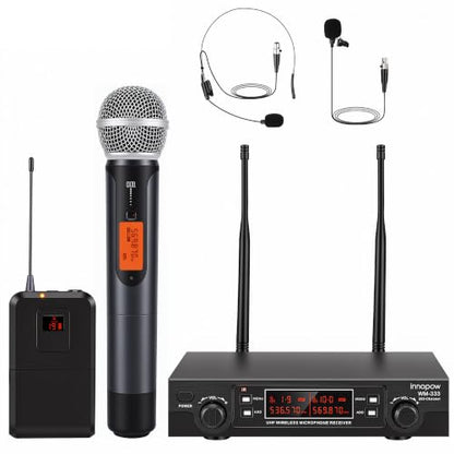 innopow 200-Channel Wireless Microphones System, Wireless Lavalier Microphone, Dual UHF Bodypack Cordless Lavalier Mic System Set, Auto Scan, Long Range 200-240Ft, 16 Hours Ideal for Church (Black)