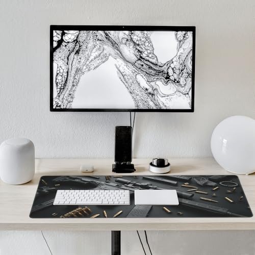Extended Gaming Mouse Pad with Military Weapon Design, Large Desk Mat for Keyboard and Mouse, Black, 35.4 x 15.7 inches - color: Cool Military Weapon Mouse Pad