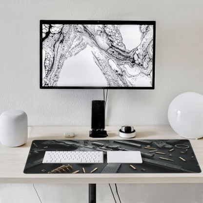 Extended Gaming Mouse Pad with Military Weapon Design, Large Desk Mat for Keyboard and Mouse, Black, 35.4 x 15.7 inches - color: Cool Military Weapon Mouse Pad