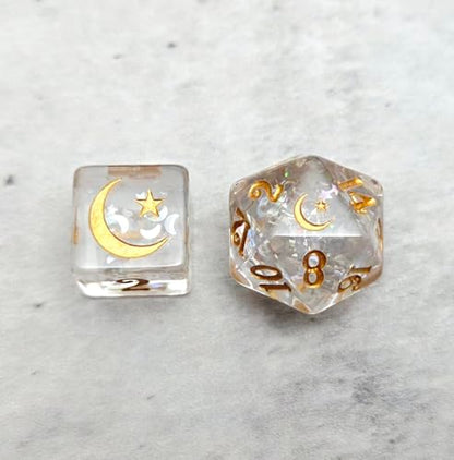 Moon Star Resin Dice Set for Dungeons and Dragons Polyhedral RPG Tabletop Dice