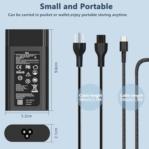 Slim 65W USB C Laptop Charger Compatible with Hp Envy/EliteBook | for HP Spectre X360, Envy, Chromebook, EliteBook X360, Elite X2 - color: BLACK_B