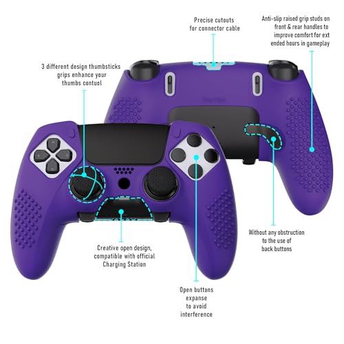 PlayVital 3D Studded Edition Anti-Slip Silicone Cover Case for ps5 Edge Controller, Soft Rubber Protector Skin for ps5 Edge Wireless Controller with 6 Thumb Grip Caps - Purple - color: Purple