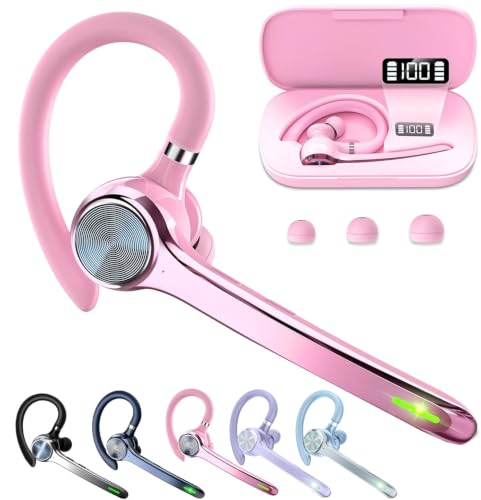 HEIBAS Bluetooth Headset, Wireless Earpiece with Mic for Work | 72H Playtime, 500mAh Charging Case, Hands-Free Calling with Mute Button for Work, Trucker, Office, Driving, iPhone, Pink - color: Pink
