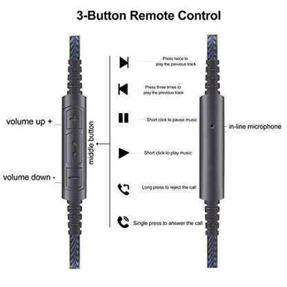 NewFantasia 3.5mm to 3.5mm Male Audio Cable Compatible with Skullcandy Hesh, Hesh 2, Hesh3, Crusher, Grind Headphones, Remote Volume Control Mic Compatible with Samsung Galaxy Android Phone