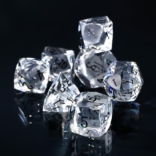 Resin DND Dice Set, 7 Pieces Handmade Sharp Edge Polyhedral Dice for Role Playing Game, Dice Accessory for D&D RPG Players and Starters d4 d6 d8 d10 d12 d20 with Gift Box (White) - color: White