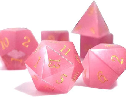 Natural Gemstone DND Dice Set,7 Pcs Pink Cat's Eye Handmade Polyhedral D&D Dice with Gift Metal Box for Dungeons and Dragons MTG Role Playing Games (Pink Cat's Eye) - color: Pink Cat's Eye