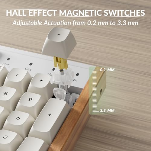 Keychron K10 HE Hall Effect Keyboard, Ultra-Fast Lime Silent Banana Magnetic Switch, Full-Size Tri-Mode Wireless Keyboard with Rapid Trigger, Adjustable Actuation, RGB, Aluminum + Wood Frame - White - color: Silent Banana Switch - White