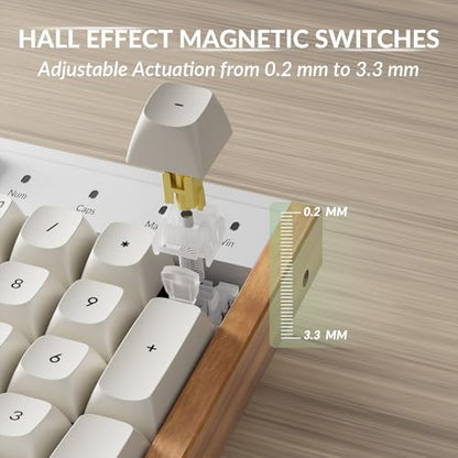 Keychron K10 HE Hall Effect Keyboard, Ultra-Fast Lime Silent Banana Magnetic Switch, Full-Size Tri-Mode Wireless Keyboard with Rapid Trigger, Adjustable Actuation, RGB, Aluminum + Wood Frame - White - color: Silent Banana Switch - White