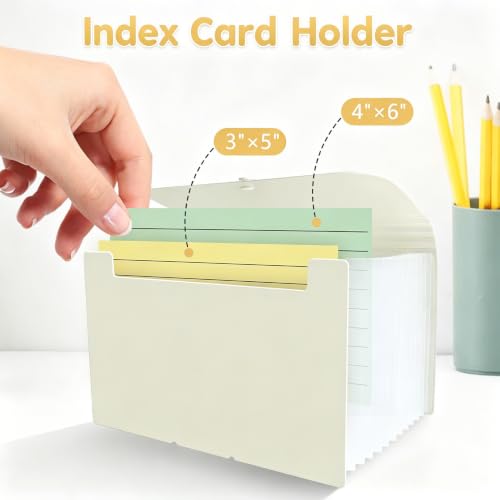 DHATMYC 4x6Index Card Holder Organizer 3x5Flash Note Card Storage Box,BEIGE | A6 File Case Flashcard Notecard Container with Dividers and 13 Expandable Pockets for Recipe Coupon Stickers Scrapbook Paper - color: BEIGE