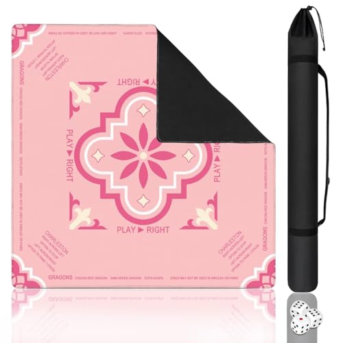 Pink Mahjong Mat with Rules, 31.5*31.5in Anti Slip American Mahjong Mat for Table, Noise Reduction, Neoprene Mah jongg Mats with Carrying Bag & 3 Dices, Mahjong Supplies Gift, Board Tile Games Mats - color: Pink02