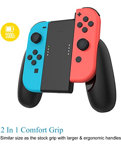 KINVOCA Charging Grip with 2000mAh Battery, 2-in-1 Comfort Grip for Nintendo Switch Controller, Controller Charger with 32in USB-C Cable, Power & Charge Indicators, Overcharge Protection - size: Grip for Original Controller ONLY(2000mAh Battery)