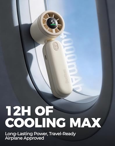 Diveblues Mini Handheld Fan, 30ft/s Portable Turbo Fan [12H Max Cooling], 4000mAh Personal Fan with LED Display, 3-in-1 Hand Held/Neck/Desk Fan for Travel, Cruise, Disney Essentials - color: Vanilla Cream
