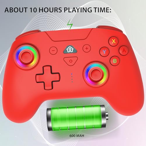 SUBSONIC - Switch and Switch 2 Wireless Controller - LED Pro controller Red | Pro Controller Gamepad for Nintendo Switch 2 and Nintendo Switch, Ergonomic, Programmable LED, Vibration Function, Gyroscope - color: Red