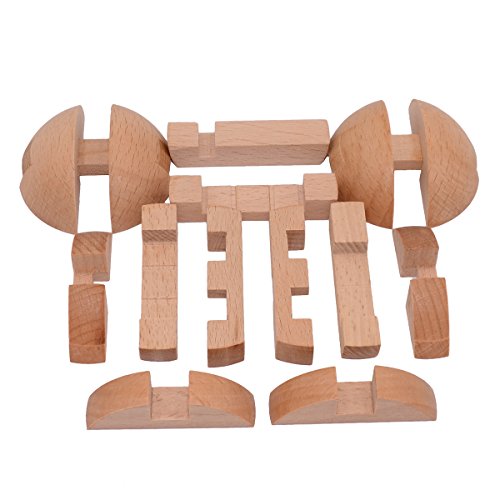 KINGOU Wooden Sphere Puzzle Brain Teaser Toy for Kids and Adults | Measures 2.36 inches, ideal ball stocking stuffer puzzle gift, includes 3 random metal puzzles and guide