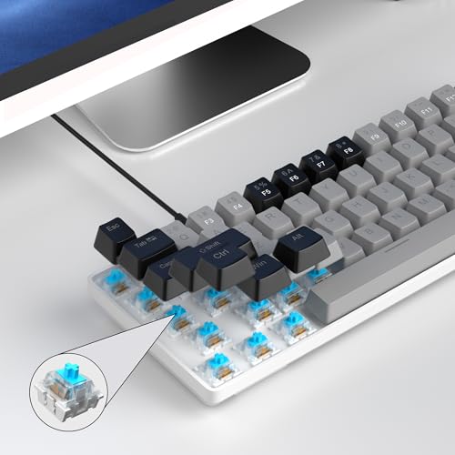 MageGee Portable 60% Mechanical Gaming Keyboard, MK-Box LED Backlit Compact 68 Keys Mini Wired Office Keyboard with Blue Switch for Windows Laptop PC Mac - Grey/Black - color: Grey/Blue Switch