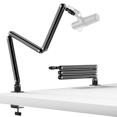TODI Mic Arm for Lightweight Mics, Microphone Arm Rotatable, Storable Desk Mic Stand for Bear 3LB with Mount Clamp, Mic Stand Boom Arm with Cable Channel with 3/8'' 5/8'' Thread for Podcast, Gaming - color: Black