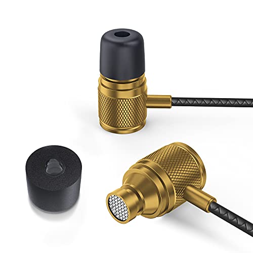LUDOS Ultra Wired Earbuds in-Ear Headphones, 5 Years Warranty, Earphones with Microphone, Noise Isolating Ear Buds, Memory Foam for iPhone, Samsung, School Students, Kids, Women, Small Ears - Gold - color: Gold, style: 3.5 mm