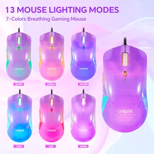 RGB Gaming Keyboard and Mouse Combo,USB Wired Custom Clear Keyboards | Rainbow LED Backlight Transparent Keyboard Mouse Set for Computer Windows PC PS4 Xbox Laptop - color: Clear Purple