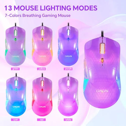 RGB Gaming Keyboard and Mouse Combo,USB Wired Custom Clear Keyboards | Rainbow LED Backlight Transparent Keyboard Mouse Set for Computer Windows PC PS4 Xbox Laptop - color: Clear Purple