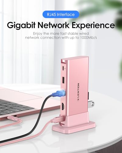 LENTION USB C Docking Staion 4K@60Hz, Ethernet, 5xUSB Ports, 100W PD, Audio | 9 in 1 Dock, 3.3ft Long Cable, Detachable Design, No Driver, Compatible with macOS, Windows & ChromeOS (D53, Rose Gold) - color: Rose Gold
