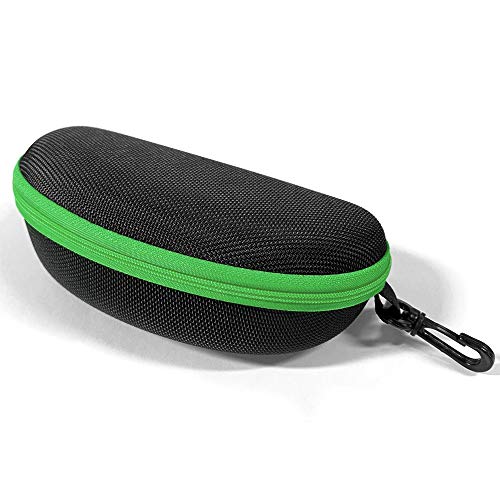 3 Pack Zipper Shell Eyeglasses and Sunglasses Case with Plastic Carabiner Hook - color: Green