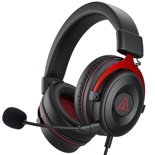 EKSA E900 Gaming Headset with Microphone - PC Headset with Detachable Noise Canceling Mic, 3D Surround Sound, Wired Headphone for PS4, PS5, Xbox, Computer, Laptop, Switch, Handheld (3.5MM Jack) - color: Red