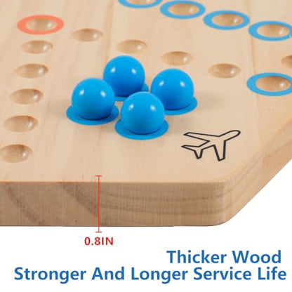 Large 20 inches Wood Wahoo Marble Board Game 2 Sided Game 2-6 Player | solid wooden wahoo marble board game with marbles and dice; fit party game night and indoor group entertainment - color: Large, Natural Wood