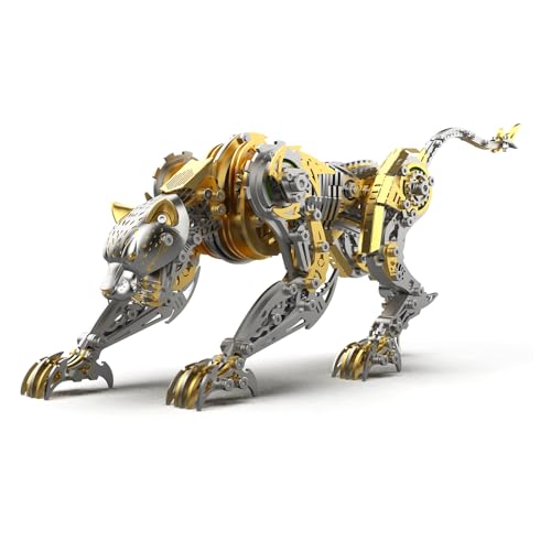 3D Metal Puzzle for Adults, 506Pcs Steampunk Mechanical Leopard Model Kits to Build, DIY Creative Art Desktop Ornament for Home Office Decor (Gold) - color: Gold