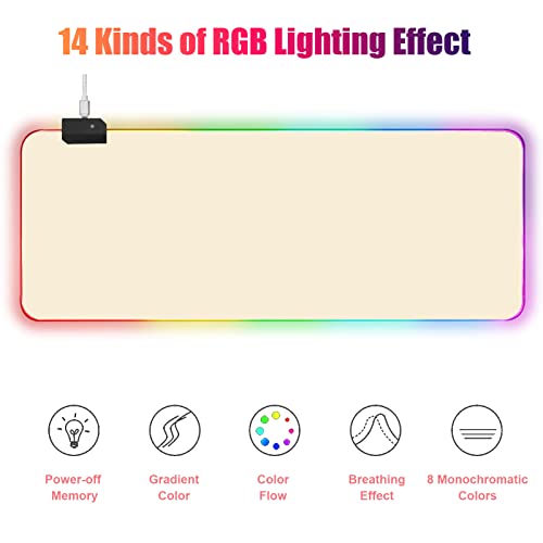 RGB Large Gaming Mouse Pad, Extended Mouse Pad with 14 Lighting Modes, Superior Micro-Weave Cloth, Non-Slip Base, 800 x 300mm / 31.5 × 11.8 in (Milk Tea) - color: Milk Tea