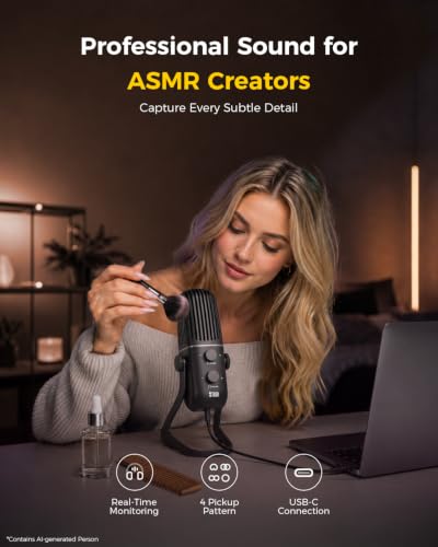 XTUGA X-4 Desktop Condenser Microphone,Metal ASMR Microphone,Streaming Mic | 4-Pattern Pickup Modes,Plug & Play,Zero-Latency Monitor,48kHz/16bit,Gaming Microphone for PC,Stream,Podcast,Studio Recording