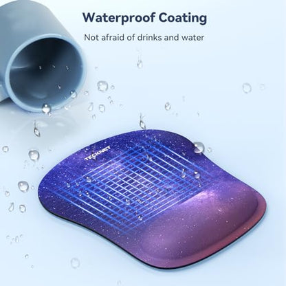 TECKNET 2 Pack Gaming Ergonomic Mouse Pad with Wrist Support | Soft Memory Foam, Fast Rebound, Pain Relief，Waterproof Surface, Non-slip Base - color: Purple Galaxy