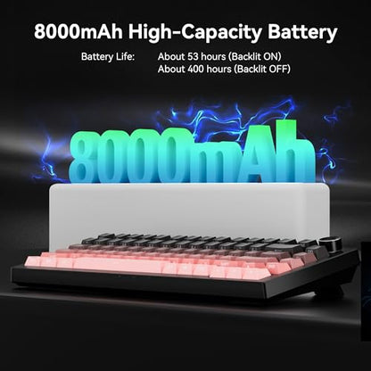 Gurjot Wireless Mechanical Keyboard,75% Hot Swappable Keyboard with Knob,8000mAH Battery RGB Backlit,Side Printed PBT Keycaps,2.4GHz/USB-C/BT5.0 Mechanical Gaming Keyboards, Black&Pink - color: Pink Black