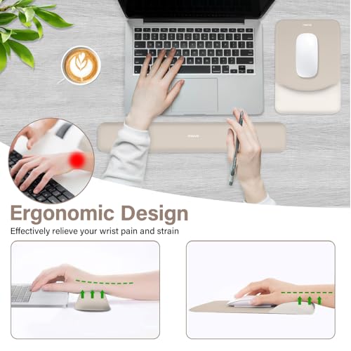 MOSISO Wrist Rest Support Mouse Pad & Keyboard Set, Stone Gray | Rectangular Ergonomic Mousepad, Non-Slip Base, Home/Office Pain Relief & Easy Typing, Neoprene Cloth & Raised Silicone Lining - color: Stone Gray
