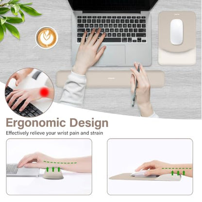 MOSISO Wrist Rest Support Mouse Pad & Keyboard Set, Stone Gray | Rectangular Ergonomic Mousepad, Non-Slip Base, Home/Office Pain Relief & Easy Typing, Neoprene Cloth & Raised Silicone Lining - color: Stone Gray