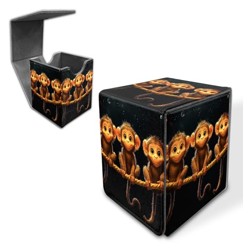 Deck Box for MTG/TCG/CCG, 100+ Sleeved Card Holder, PU Leather Trading Card Storage Box Case with Magnetic Closure, Quick Access for MTG Commander Game Cards, Space Monkey Trio - color: Space Monkey Trio, size: 3.2×3.1×4.1 inch
